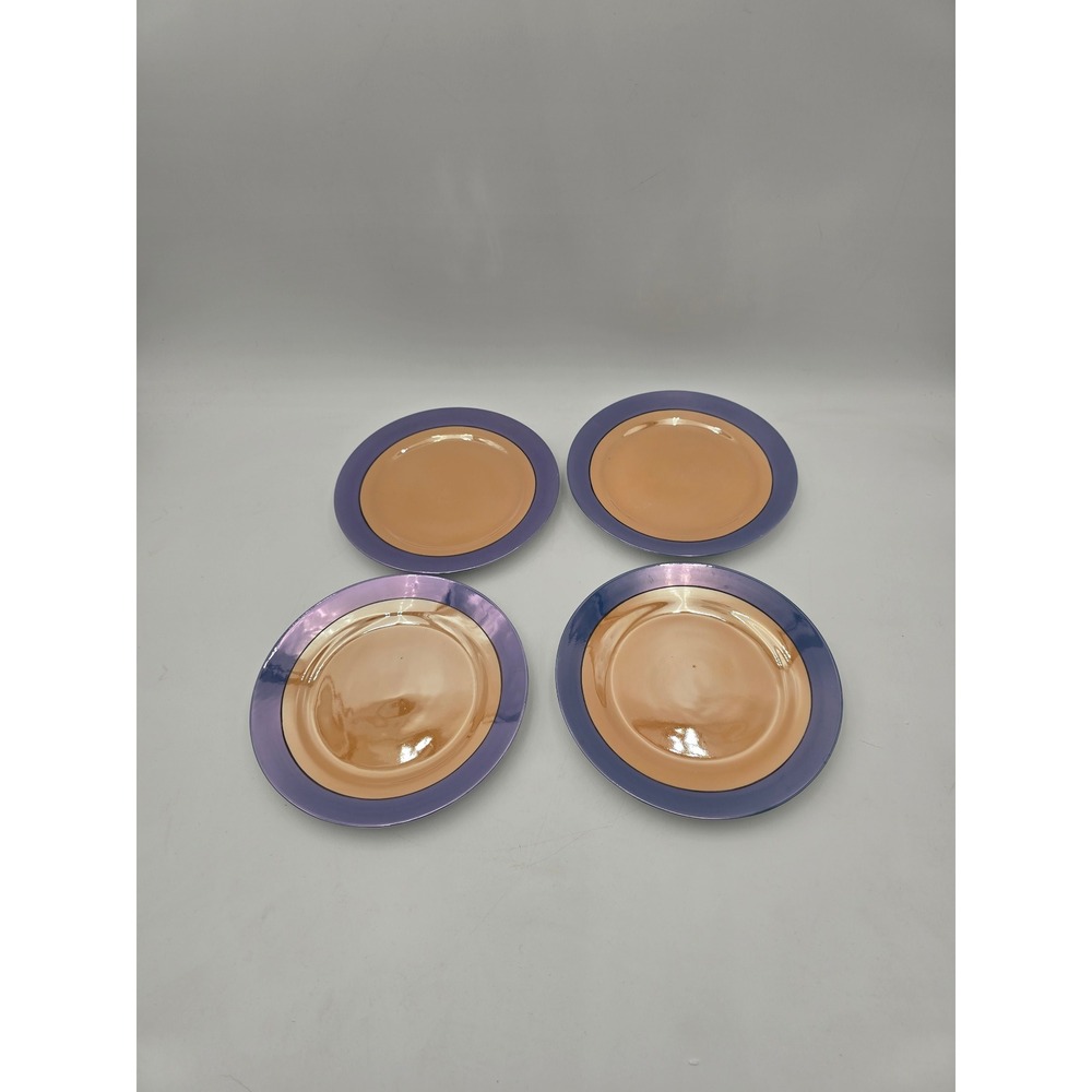 Vintage Japan Peach periwinkle Blue Lusterware Iridescent salad Plates Set of 4